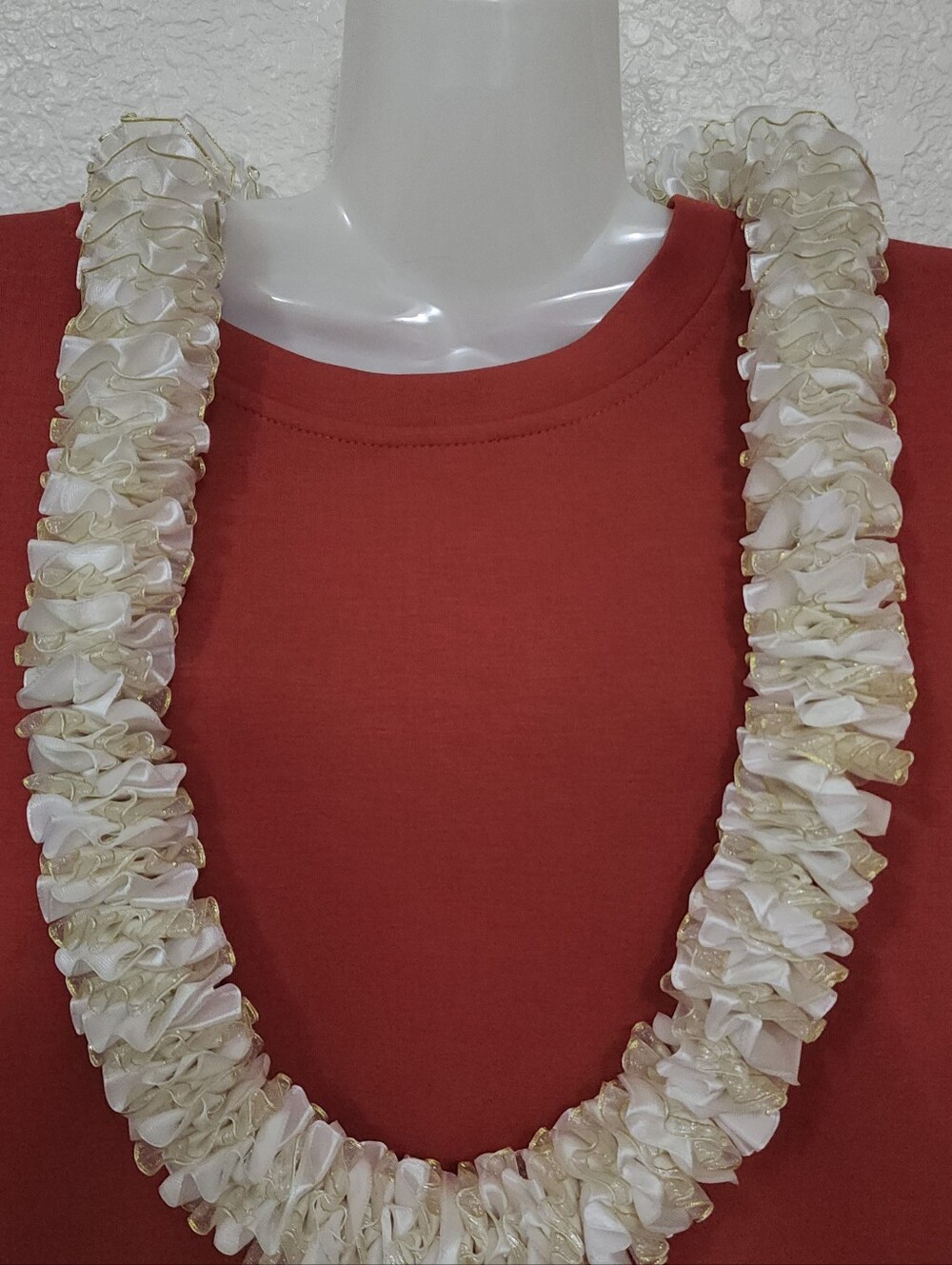 Cream Ribbon Hawaiian Lei Necklace -